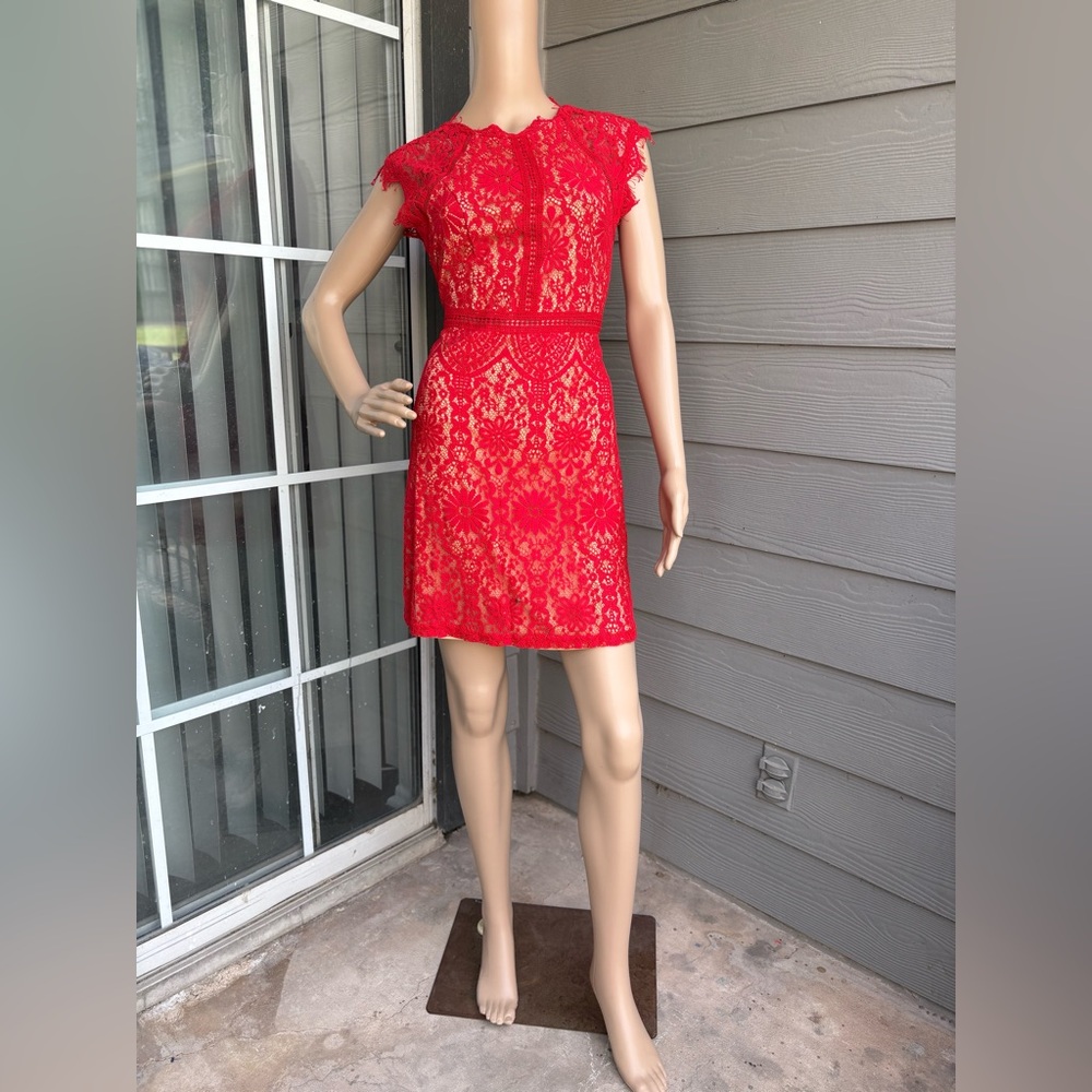 Blu Pepper Red Lace Overlay Dress